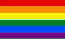 Rainbow flag with six horizontal stripes: red, orange, yellow, green, blue, and purple, symbolizing LGBTQ+ pride and diversity.